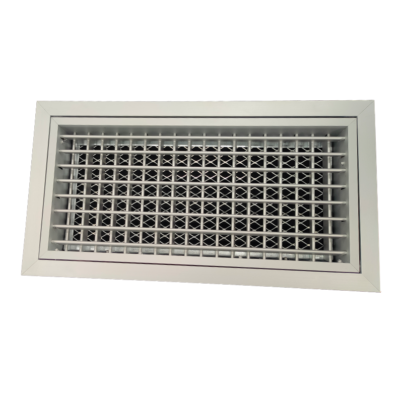 T2P-D-E-FA - KADER 1 CM -  ALUMINIUM WANDROOSTER DUBBELE DEFLECTIE MET DEBIETREGELAAR, KLIK TOEZICHTSLUIK EN LUCHTFILTER