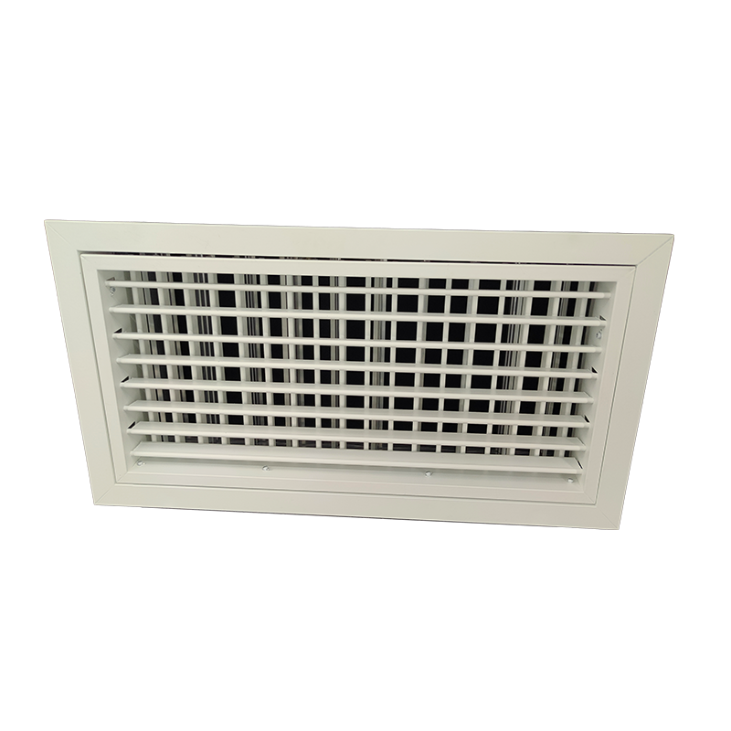 T2P-D-E-RAL - KADER 1 CM -   ALUMINIUM WANDROOSTER DUBBELE DEFLECTIE MET DEBIETREGELAAR EN KLIK TOEZICHTSLUIK - RAL KLEUR