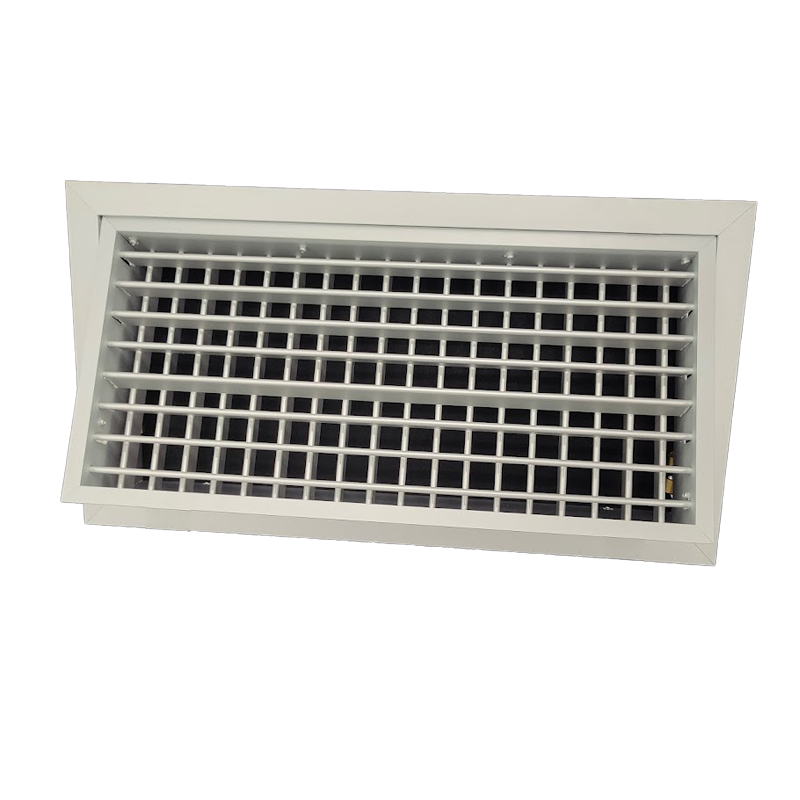 T2P-E-RAL - KADER 2 CM -   ALUMINIUM WANDROOSTER DUBBELE DEFLECTIE MET KLIK TOEZICHTSLUIK - RAL KLEUR